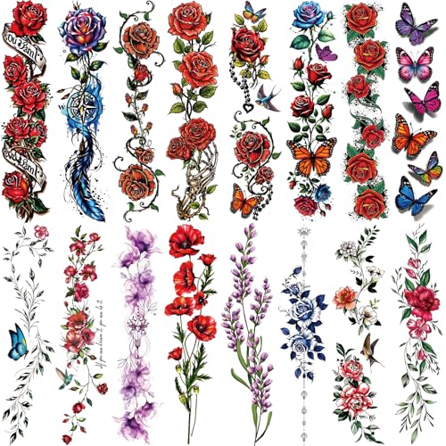 3D Flower Temporary Tattoos for Women - 24 Sheets