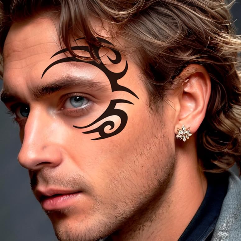 Tribal Face Tattoo Stickers - 10-Pack Temporary Tattoos for Halloween