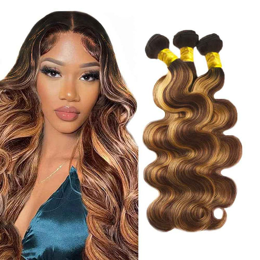 Honey Blonde Bundles Human Hair Ombre Body Wave Bundles Highlight Brown Bundle 18 20 22 Inch Brazilian Unprocessed Virgin Remy Hair Extensions 300g