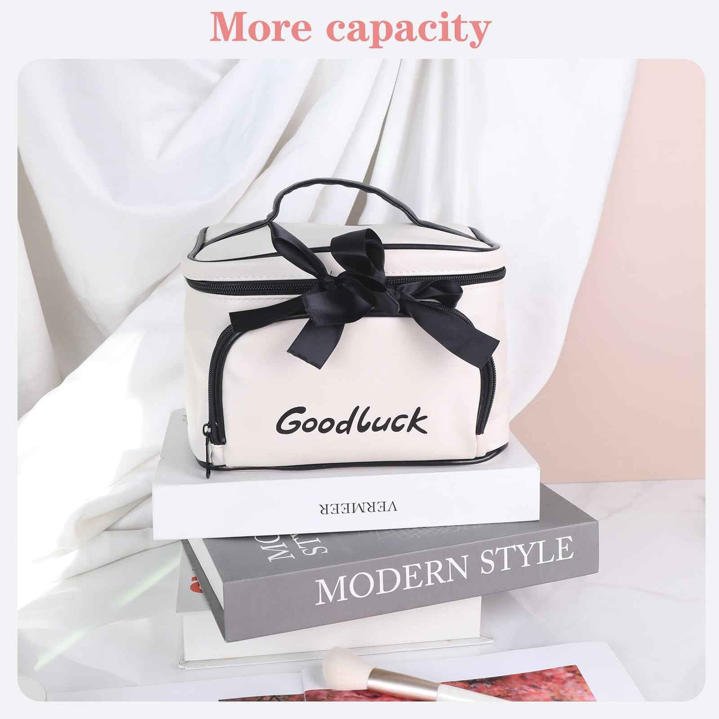 lllyan Travel Makeup Bag for Women, Large Capacity Makeup Portable Storage Bag, Flat Open Waterproof Storage, Toilet Bag Stand up Independent Compartment for Easy Access