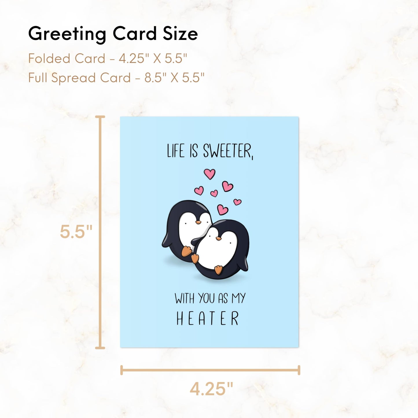 Anniversary Birthday Card for Her Him/Funny Birthday Card for Boyfriend Girlfriend/Husband Wife/Handmade Greeting Card (Life is sweeter with you as my heater - penguins)