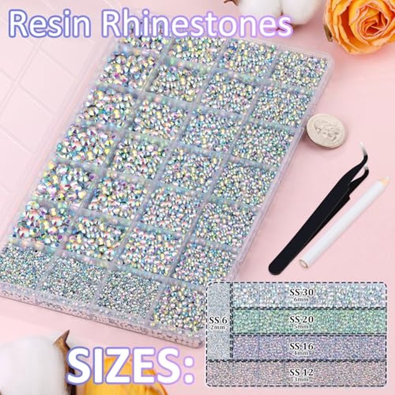 30000 Resin Rhinestones Flatback AB Crystals with Glue & Tweezers