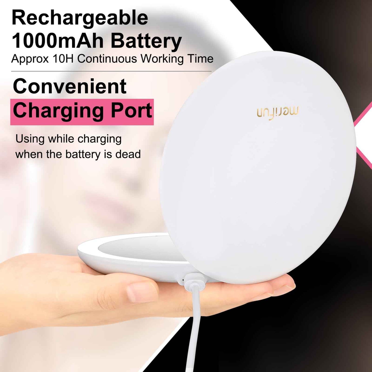 Rechargeable Compact Lighted Travel Makeup Mirror - 5-inch 1x/10x Magnifying Compact Mirror - Touch Screen, 3 Color Lighting & Brightness Stepless Dimmable, w/ Tweezers & Portable Bag, Ideal Gift