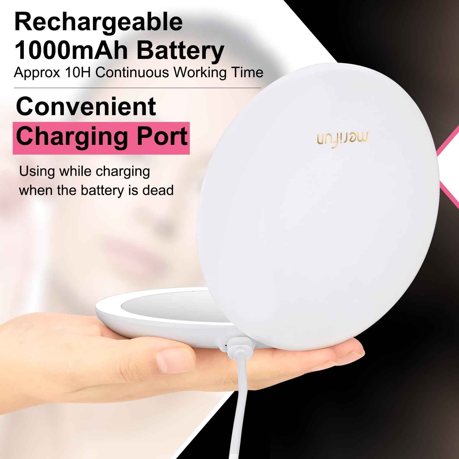 Rechargeable Compact Lighted Travel Makeup Mirror - 5-inch 1x/10x Magnifying Compact Mirror - Touch Screen, 3 Color Lighting & Brightness Stepless Dimmable, w/ Tweezers & Portable Bag, Ideal Gift