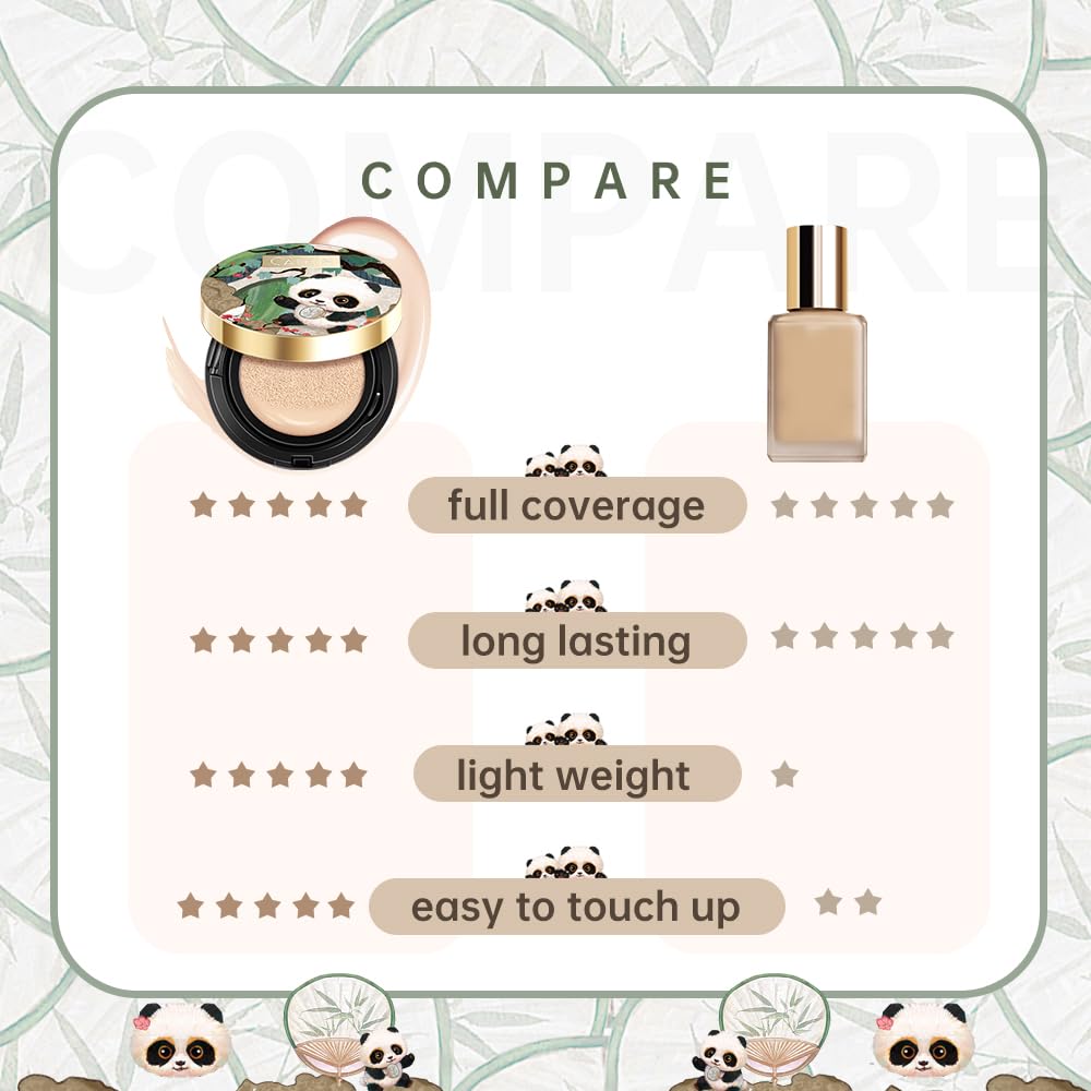 CATKIN Panda Land Full Coverage Cushion Fondation, Breathable Hydrating Nourishing Poreless Face Makeup Save for Sensitive Skin,Sheer Finish (C01 Fair)