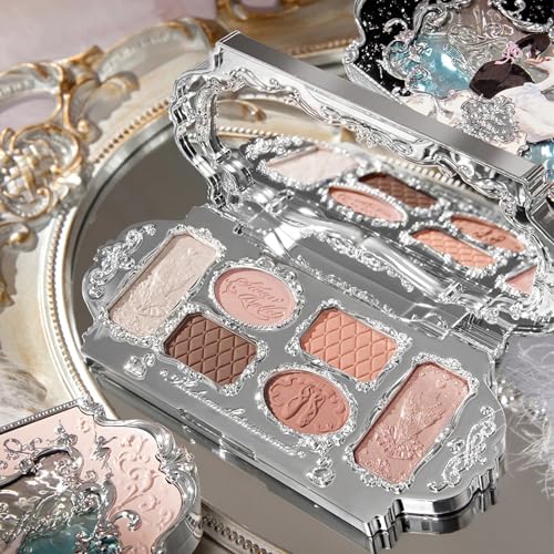 Flower Knows Swan Ballet Six-Color Makeup Palette & Brush Set,Blush,Highlighting & Contour All-in-One Face Makeup Palette with 4 Matte+2 Shimmer Neutral Shades