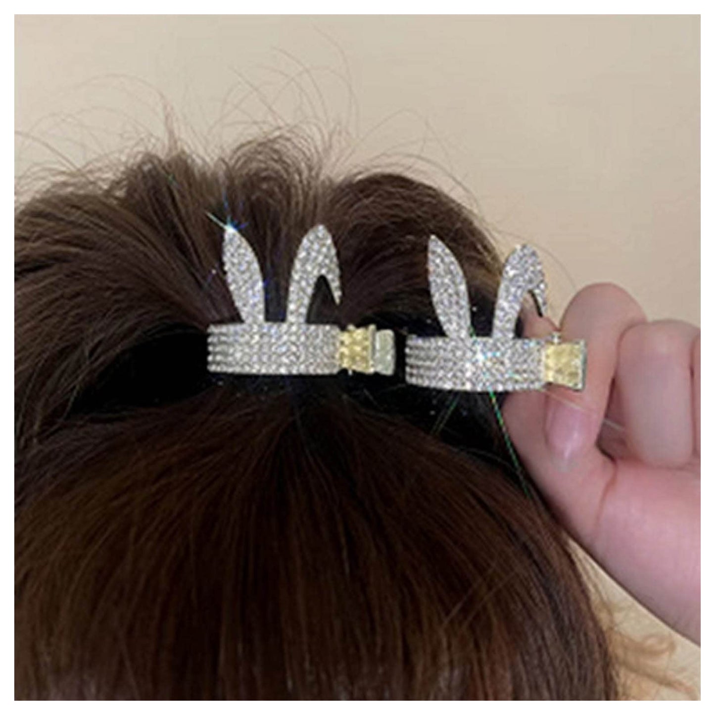 Iaceble Crystal Rabbit Hair Cuff Gold Rhinestone Hair Barrettes Metal Cz Hair Claw Barrette Sparkly RhinestonePonytail Holder Hair Clip Decorative Hair Accessories for Women and Girls Headdress