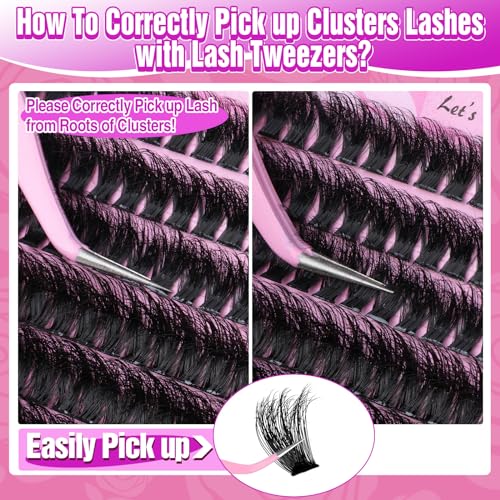 Yawamica Fluffy Lash Clusters Thick 200D Volume Eyelash Clusters 14-20mm Wispy Individual Lashes D Curly Cluster Eyelash Extensions 240pcs DIY Lash Extension for Beginners
