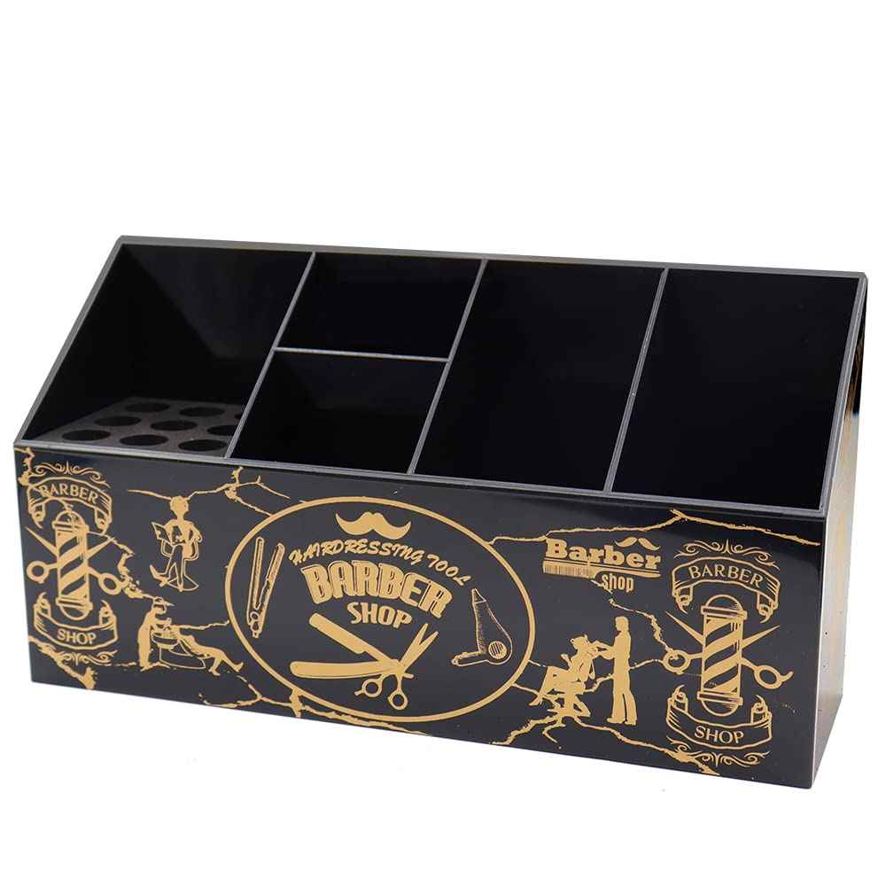 Flytreal Barber Scissor Shear Holder Box, Hair Salon Supplies Acessories Tool Station Desk Organizer Case, Combs Clips Scissors Stand Storage for Stylist Groomers Hairdressers (L-Black)