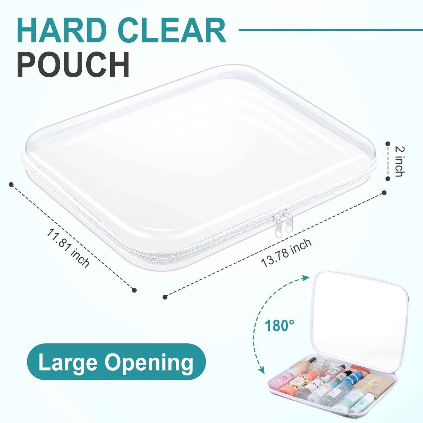 Hoolerry 4 Pcs Hard Clear Zipper Case Makeup Bags Plastic Pencil Pouch Transparent Storage Box Containers for Cosmetics, Snacks, Building Blocks, Puzzles(White,13.8 x 11.8 x 2 in)
