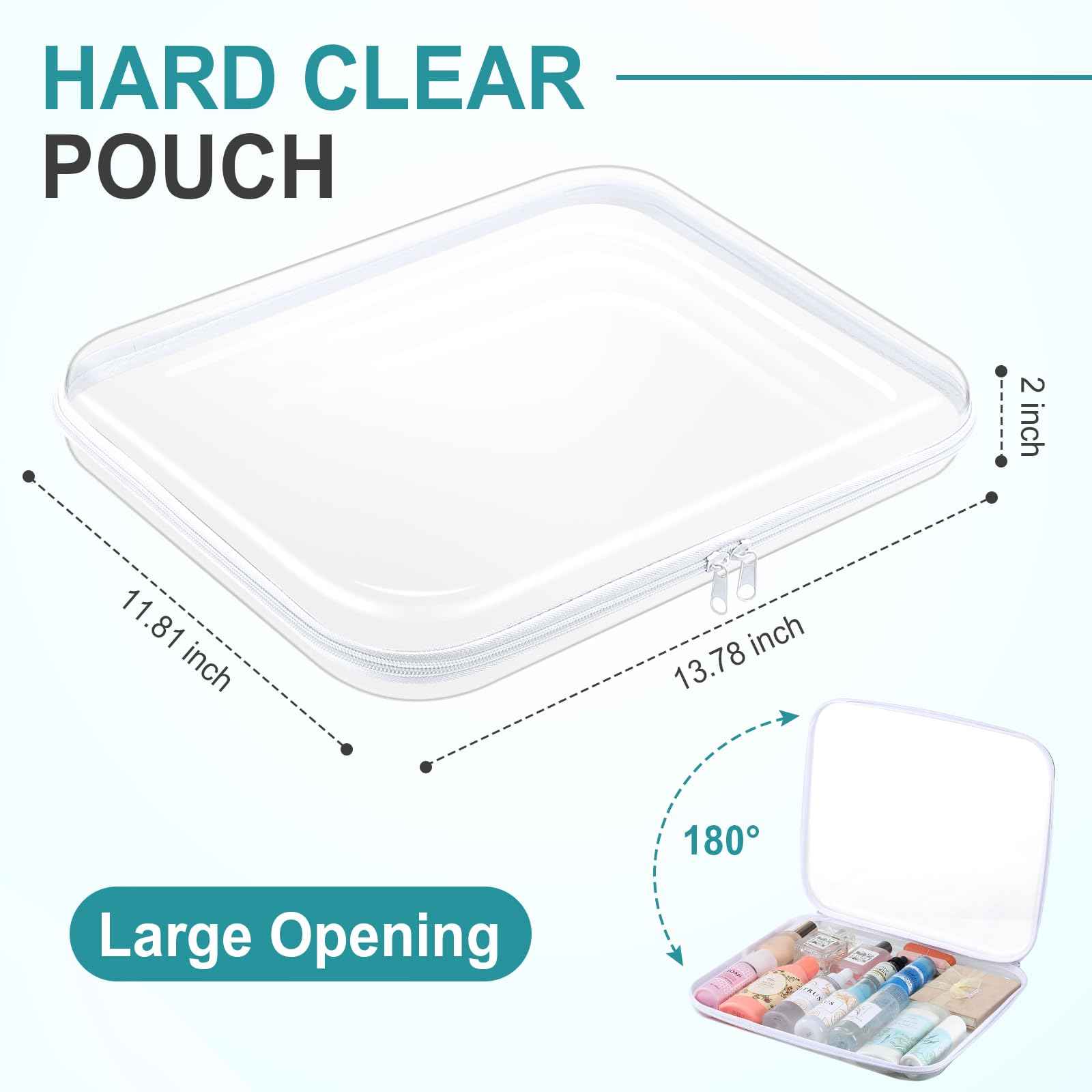 Hoolerry 4 Pcs Hard Clear Zipper Case Makeup Bags Plastic Pencil Pouch Transparent Storage Box Containers for Cosmetics, Snacks, Building Blocks, Puzzles(White,13.8 x 11.8 x 2 in)