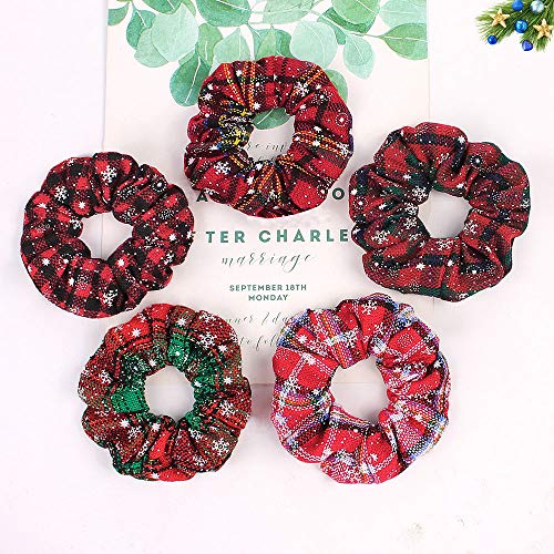 6 Pcs Cute Soft Plaid Elastic Christmas Hair Ties with Holiday Patterns (10 Pieces)