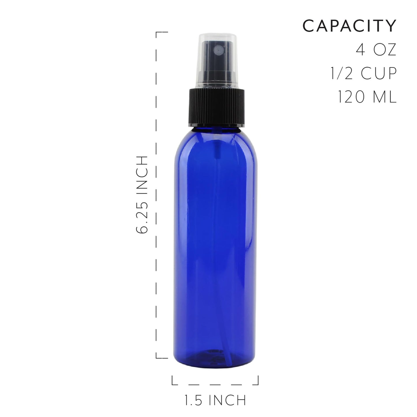 Cornucopia Brands Empty Plastic Refillable PET Spray Bottles w/Fine Mist Atomizer Caps (Pack of 6) Sprayers for DIY Home Cleaning, Aromatherapy, Travel, & Beauty Care (4 Ounce, Cobalt Blue, 6)