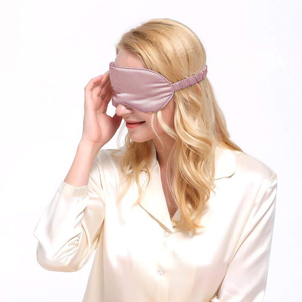 Silk Sleep Mask Eye Mask Blindfold with Double Layer Silk Filling and Elastic Strap for Full Night's Sleep, Travel and Nap, Eye Cover Eyeshade with Luxury Bag and Ear Plugs by OLESILK (Light Plum)