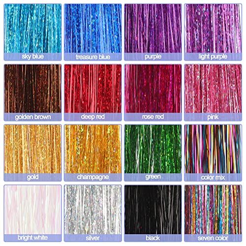 ELASO 16 Colors Hair Tinsel Kit - 3300 Strands 48 Inch Extensions