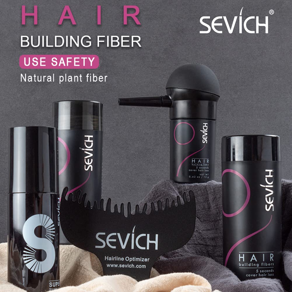 SEVICH Unisex Hair Fibers - 5 Seconds Conceals Loss Hair Rebuilding, Nature Keratin Fibers for Thinning Hair, 25g - Black