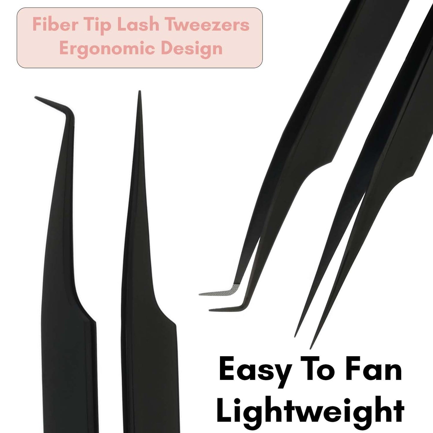 My Lash Tools 2Pcs Fiber Tip Lash Tweezers for Eyelash Extensions and Straight Isolation Tweezer Set – Professional Precision Fan Making, Mega Volume Boot Lashing, Classic & Mink Eyelashes, Black