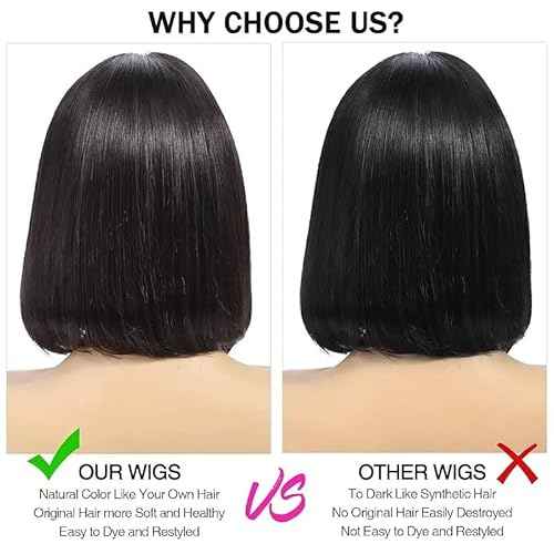 Bob Wig Human Hair 180% Density 13x4 HD Transparent Lace Front Wigs Human Hair Pre Plucked Short Bob Glueless Straight Wigs Human Hair for Women Natural Black 14 Inch