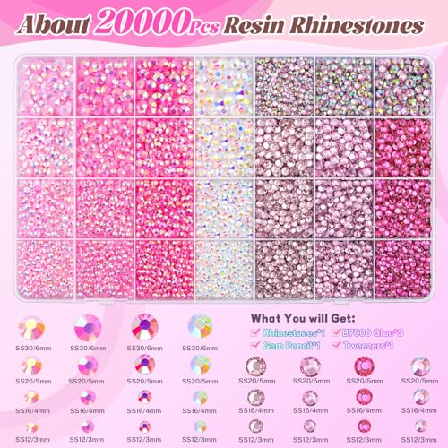 20,000 Pcs Pink Flatback Rhinestones Bedazzling Kit with B7000 Glue