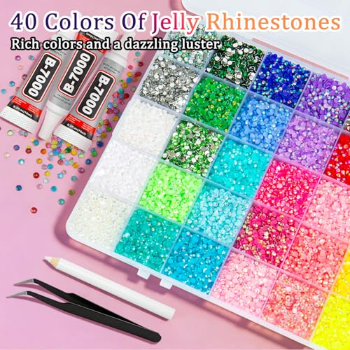 87000 Pcs 3mm Resin Jelly Rhinestones Kit with Glue - 40 Colors