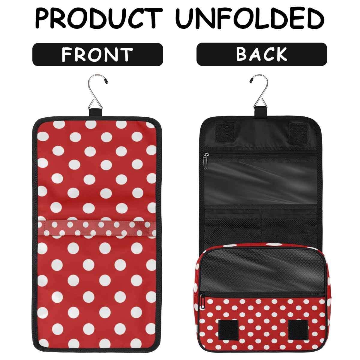 Bardic Hanging Travel Toiletry Bag for Women, Polka Dot Print Travel Makeup Bag Red White Polka Dot Portable Cosmetic Bag Travel Organizer for Toiletries Accessories