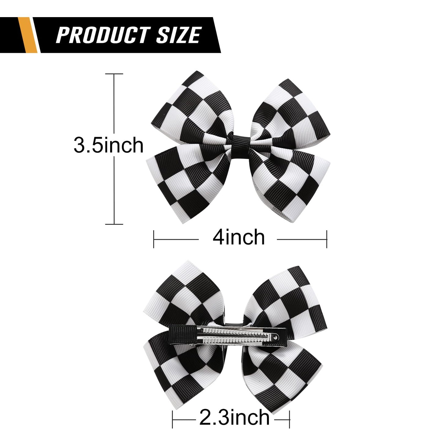 2PC Racing Checkered Hair Bow Clips with 4PC Checkered Flags Black White Hair Accessories for Girls Women Party Decorations