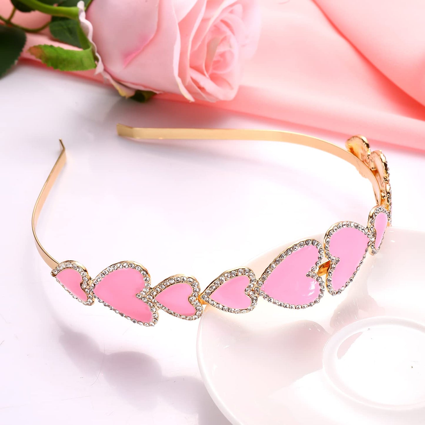 JERTOCLE Valentine's Day Heart Headbands for Women Heart Glitter Headbands Rhinestone Heart headbands Heart Hair Hoops Heart Hair Accessories Heart Hair Band Glitter Heart Headwear Gifts