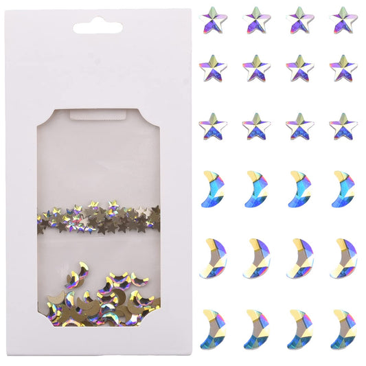 Tisslan 100pcs Ab Nail Rhinestones Moon Star Design Shape Crystal Gemstones for Nail Art Designer Tech Charms Material Supply