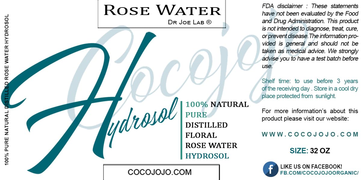 Rose Hydrosol Water Spray Toner 32 oz for Face Hydrating Mist Hydration Pure & Natural Rosewater Hydrosol All Skin Types Face Skin Pores Body Locs Cleansing Bulk Refill COCOJOJO - Packaging May Vary