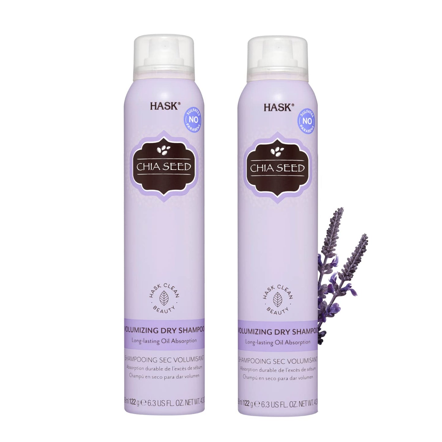 HASK Dry Shampoo Sampler Set: 2 each Chia Seed Dry Shampoo and Charcoal Dry Shampoo 4.3oz cans