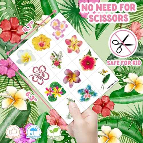 96 PCS Tropical Flower Hawaiian Pre-Cut Temporary Themed Birthday Favors Supplies D?cor Cute Luau Gifts For Game Boys Girls Classroom School (Normal)