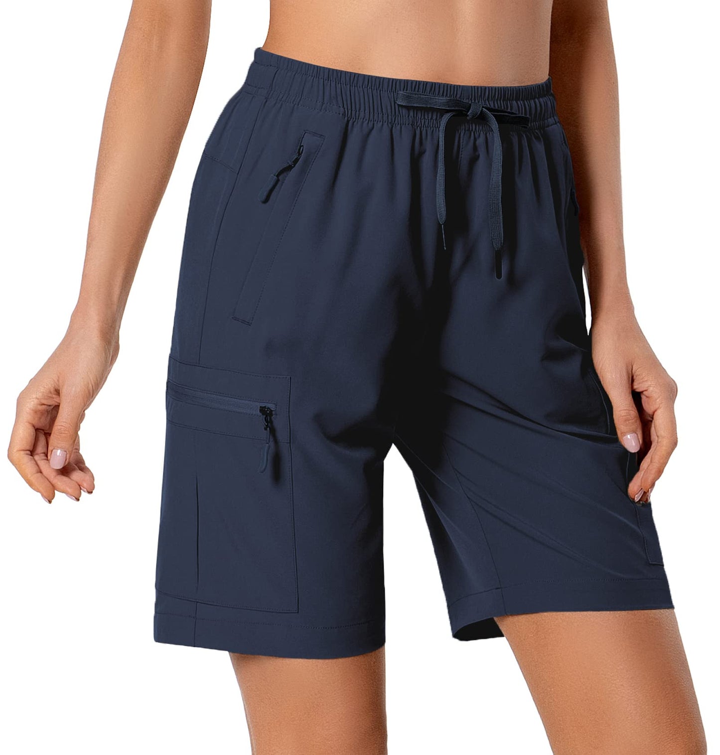 Women's Lightweight Hiking Cargo Shorts Quick Dry Athletic Shorts for Camping Travel Golf with Zipper Pockets Water Resistant Navy