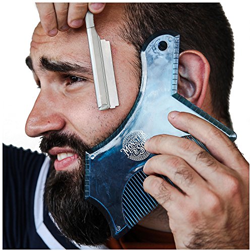 Monster&Son Beard Shaping Tool For Men - Classic Oversized Design (Blue Clear) - Lineup Stencil Shaper for Styling and Shaping - Alignment Guides for Perfect Symmetry