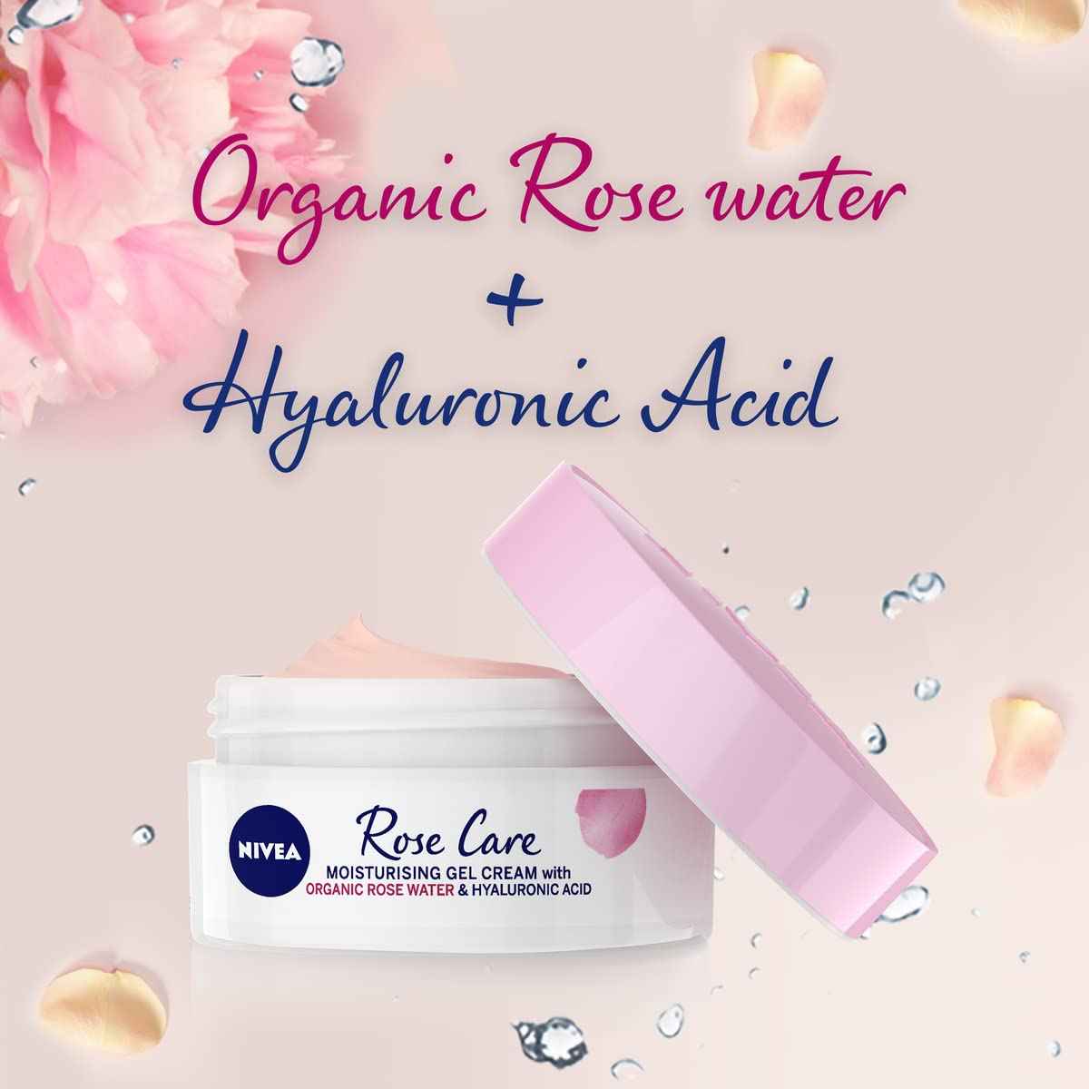 24h Day Cream (50 ml), Face Care with Rose Water and Hyaluron, Light Gel Face Cream for Smooth Delicate Skin, Moisturising Cream