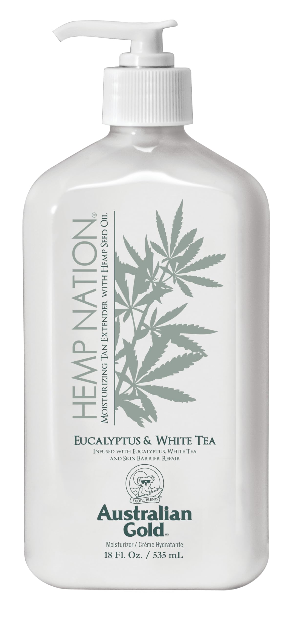 Australian Gold Hemp Nation Eucalyptus & White Tea Bundle - Tan Extender Body Lotion (18 FL Oz) and Exfoliating Agave & Lime Body Scrub (8 FL Oz), Skin Barrier Repair, Pure Hemp Seed Oil