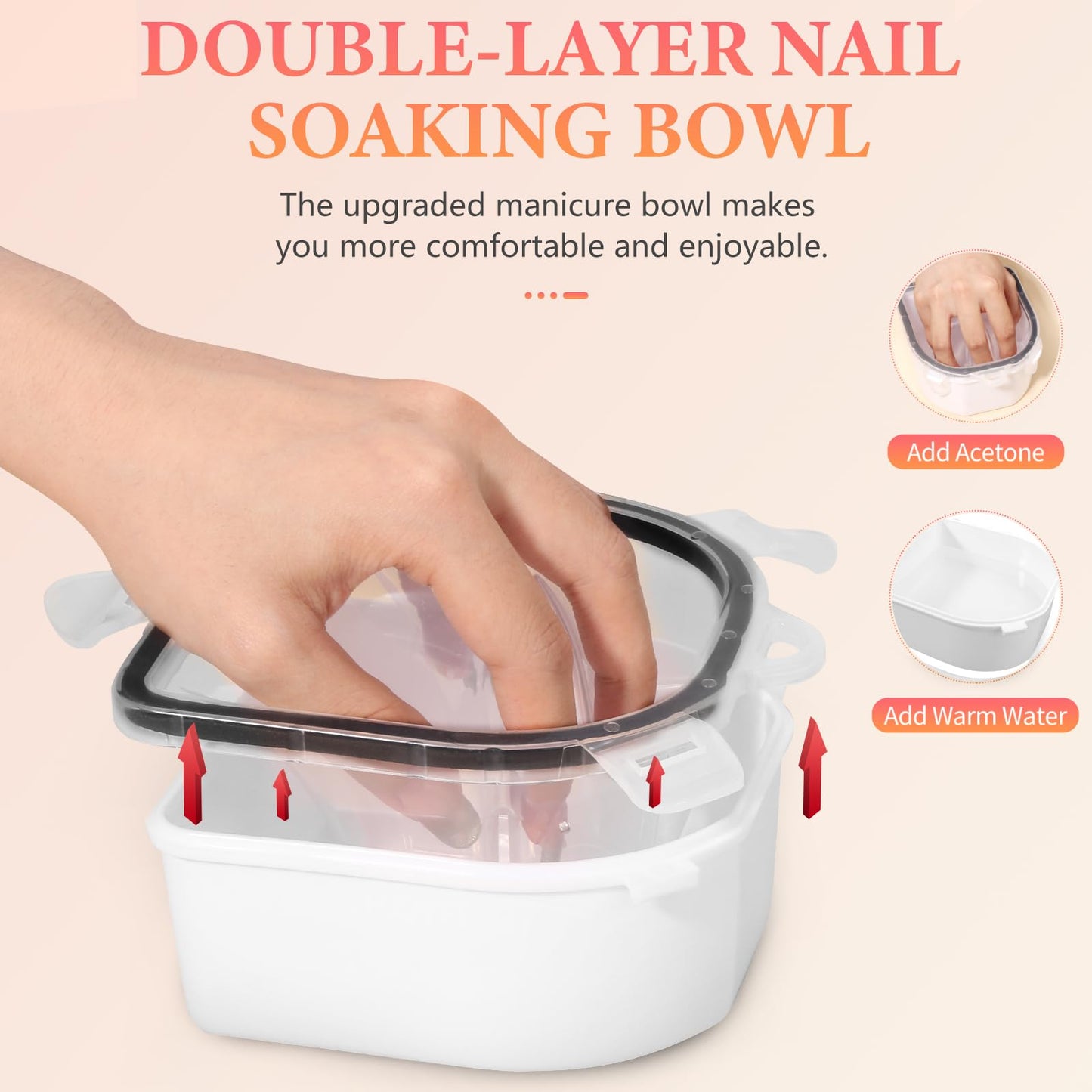 Yokilly Nail Soaking Bowl, 2 PCS Soak Off Gel Polish Remover Manicure Bowl, Acetone Nail Soak Off Bowl for Acrylic Nails Dip Powder Remover Kit with Cuticle Peeler and Cuticle Pusher (Black-8PCS Set)