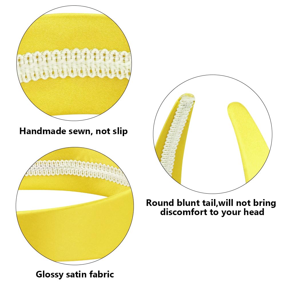 AHONEY Yellow Headband for Women Satin Silk Headband Non Slip 1.57" Wide Plain Head Band Solid Hair Band DIY Fasion Hair Accessories