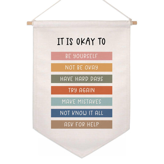 Classroom Wall Hanging Banner Poster Therapy Office Decor Calm Down Corner School Counselor Mental Health Growth Mindset Poster Anxiety Educational Wall Banner (It is Okay to Banner)