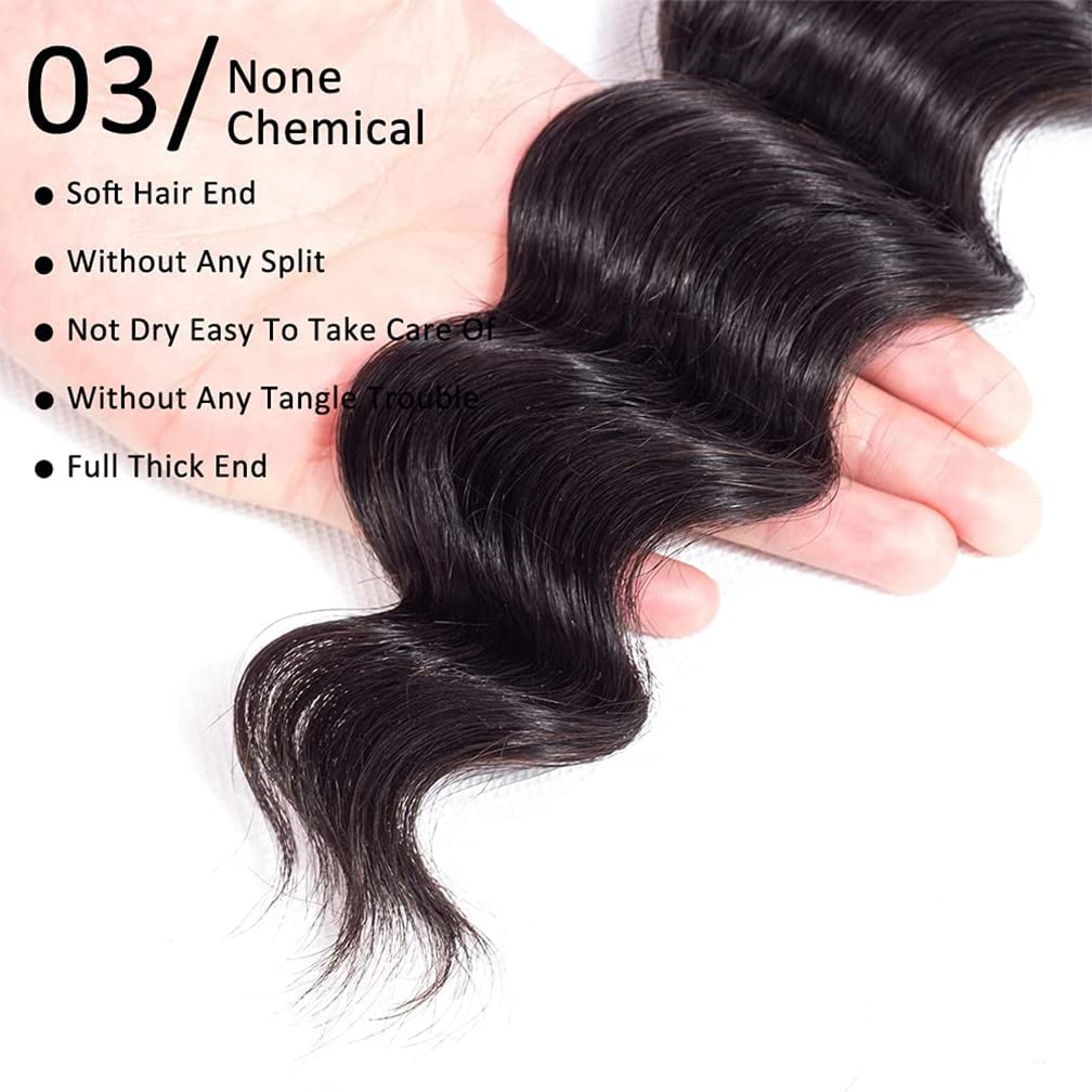 Loose Deep Wave Bundles Human Hair 4 Bundles 20 22 24 26 Inch 100% Unprocessed Brazilian Virgin Human Hair Bundles Loose Deep Wave Human Hair Weave 4 Bundles Can Be Dyed and Bleached Natural Black