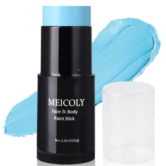 MEICOLY Blue Face Paint Stick(1.06 Oz),Cream Grease Sticks,Sweatproof Waterproof Pale Blue Body Paint Stick for Corpse Bride Halloween SFX Avatar Sally Makeup,Blue Eye Black Stick for Sport,Light Blue