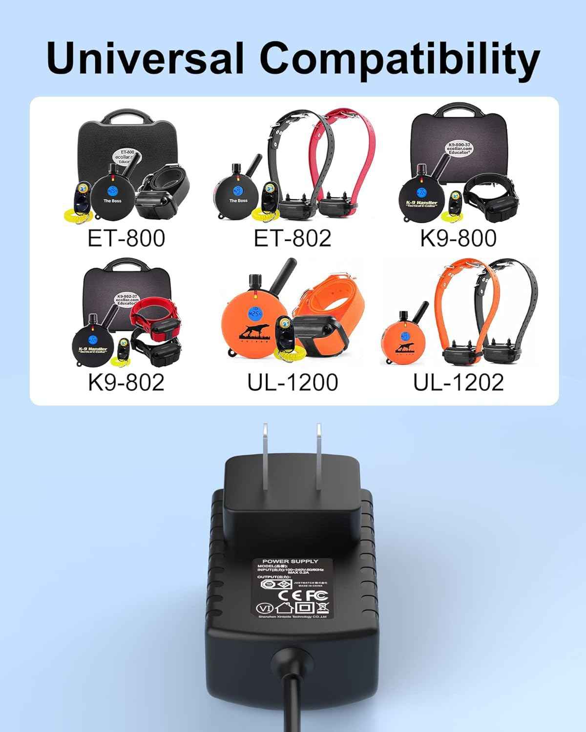 FGIEU Training Collars Charger Compatible with Educator 800 and 1200 Series ET-800, ET-802, K9-800, K9-802, UL-1200, UL-1202, WF-1200, WF-1202 Training Collars.