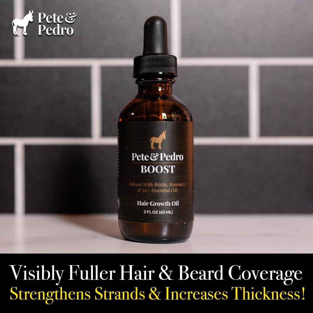 Pete & Pedro BOOST Hair & Beard Strengthening & Growth Natural Scalp Health Serum Oil For Men & Women - With Rosemary, Biotin & 20 plus Essential Oils | Shark Tank Featured, 2 oz.