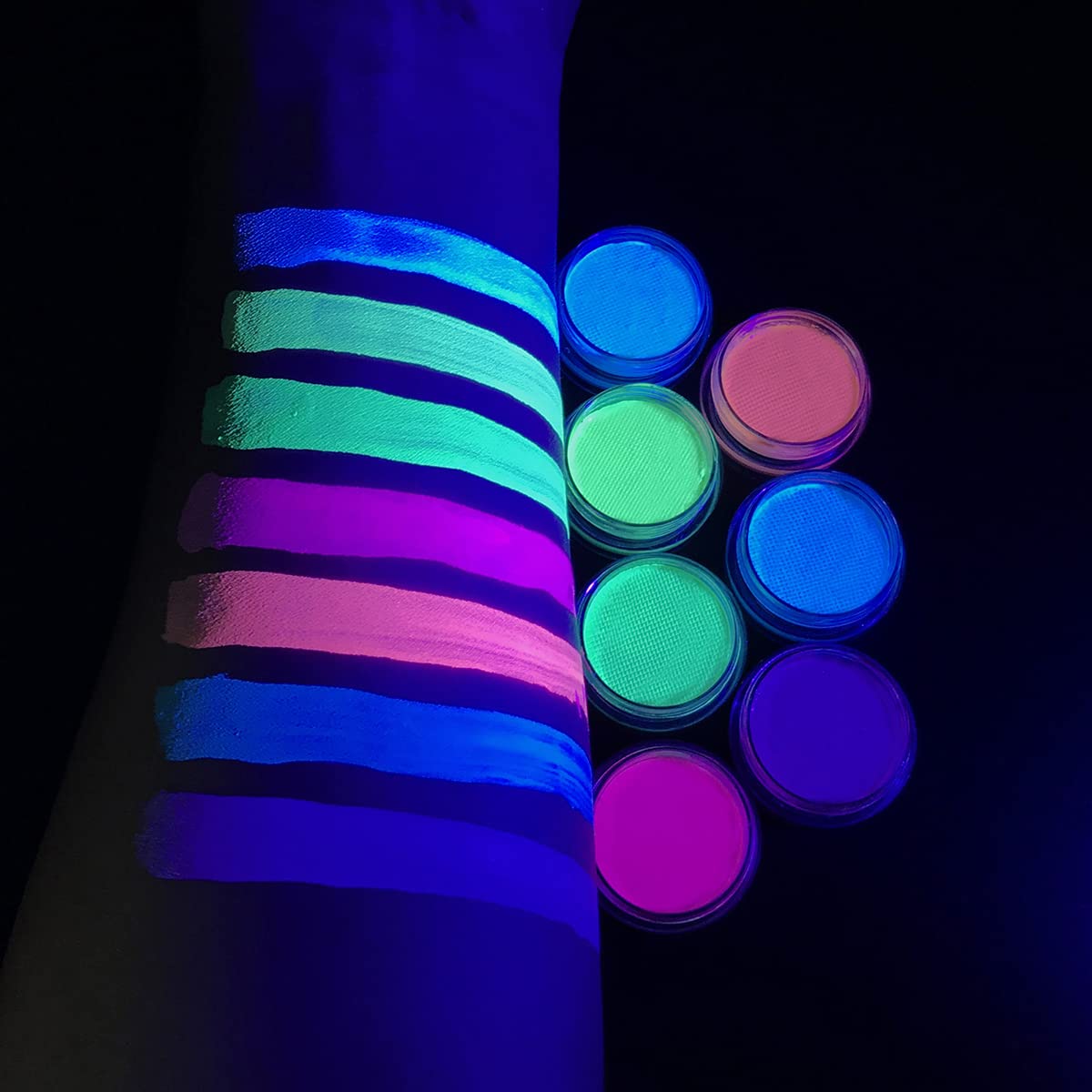 Water Activated UV Reactive Graphic Eyeliner, ONMAY 7 Color Aqua Eye Liner Glow Blacklight Body Face Paint Makeup Kit - Pastel Bundle