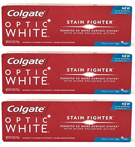 Colgate Optic White Stain Fighter Toothpaste Fresh Mint Gel 4.2 oz (Pack of 3)