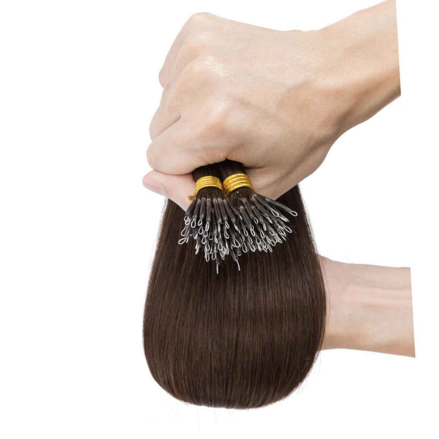 TESS Nano Bead Human Hair Extensions, Nano Ring Hairpieces Nano Tip Hair Extensions Pre-Bonded Seamless Look 50pcs/pack, 16 inch, #2R Dark Brown