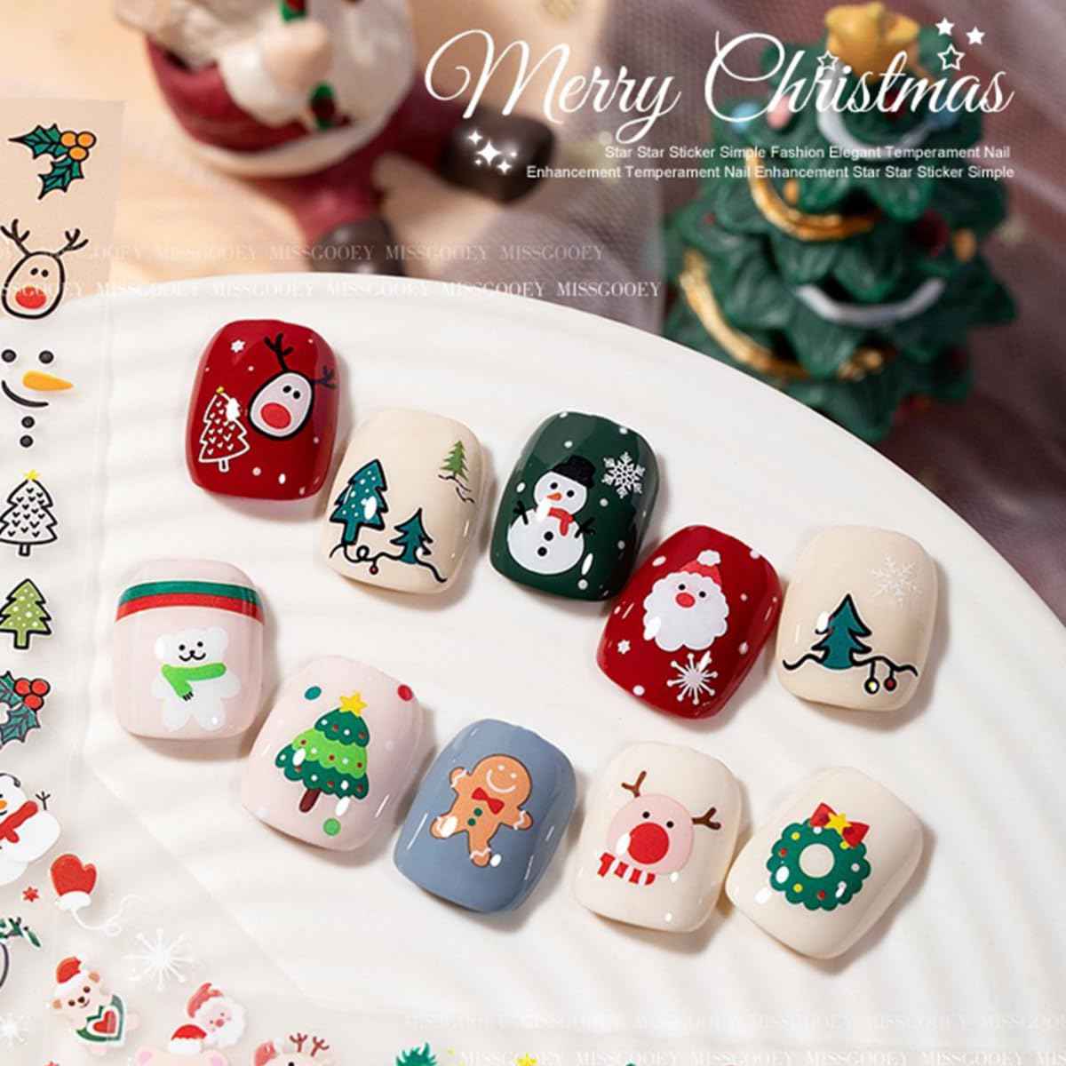 Christmas Nail Stickers 3D Embossed Santa Claus Christmas Tree Nail Art Stickers Self Adhesive Nail Decals Snowman Snowflake Nail Art for Women Manicure DIY Nails Supplies 30 Sheets