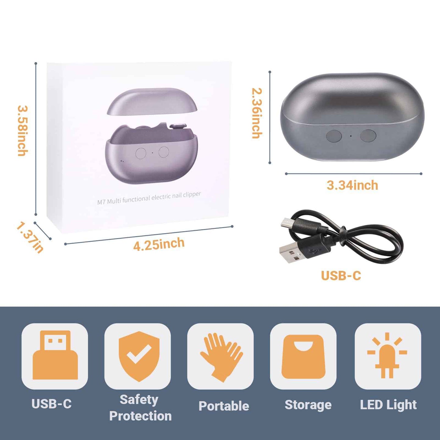 Smart Nail Clipper 3 in 1 Electric Nail Clippers with LED Light Storage and Polishing, for Seniors, Kids