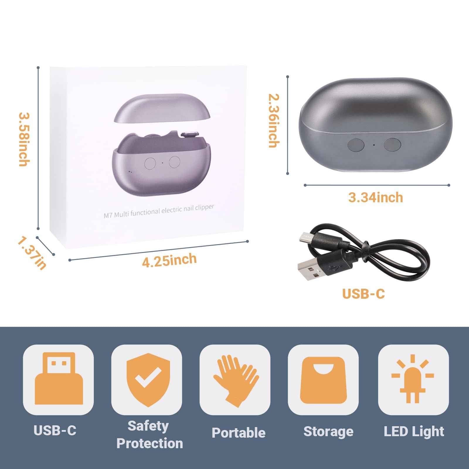 Smart Nail Clipper 3 in 1 Electric Nail Clippers with LED Light Storage and Polishing, for Seniors, Kids