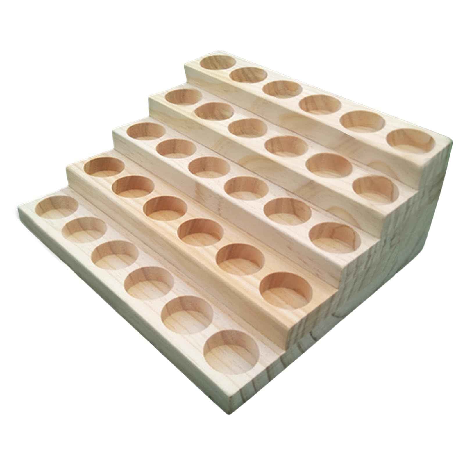 LONG TAO Wooden Essential Oil Display Stand 5 Tier Essential Oil Holder Solid Wood Essential Oil Rack 5 Layer 30-Bottle Essential Oil Display Stand Tabletop Oil Display Holder for 5-20ml Bottles