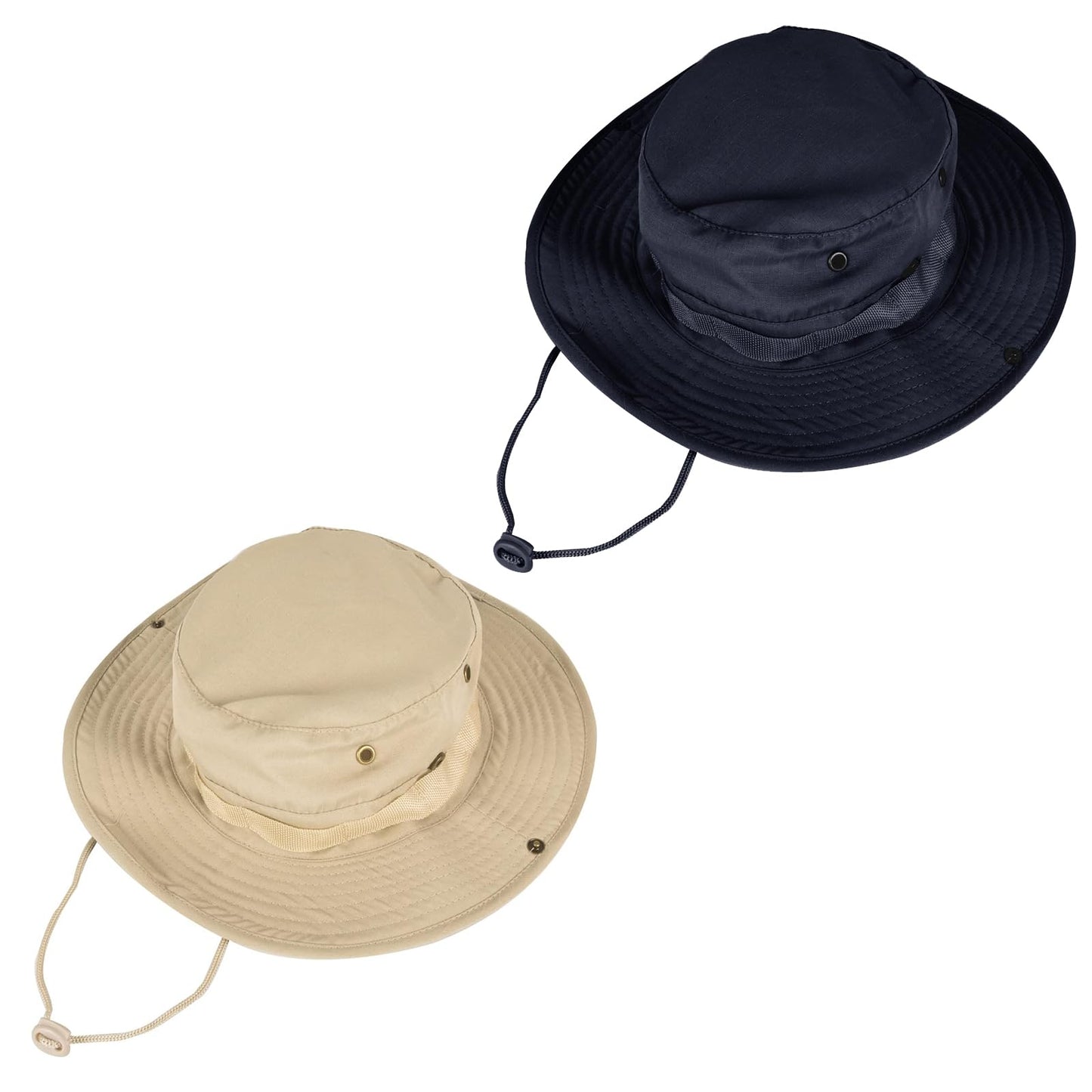 Sun Hats for Men Women Bucket Hat UPF 50+ Boonie Hat Foldable UV Protection Hiking Beach Fishing Summer Safari(2pack-Beige+Navy)